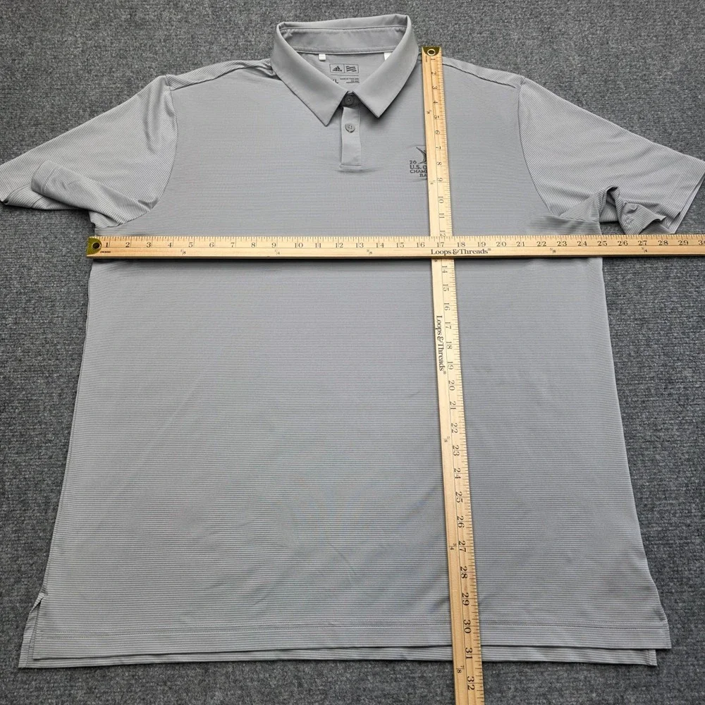 Adidas Golf Shirt Mens XL Gray Striped Polo 2015 US Open Chambers Bay Poly Blend